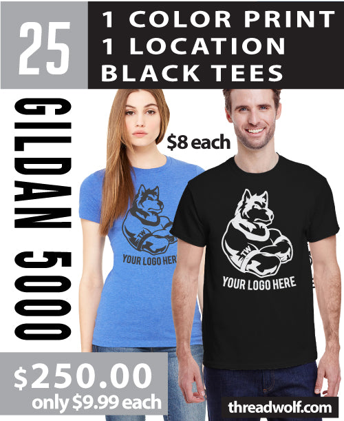 25 Black Gildan Shirts for $250