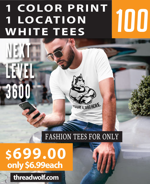 100 White Next Level Shirts for $699.00