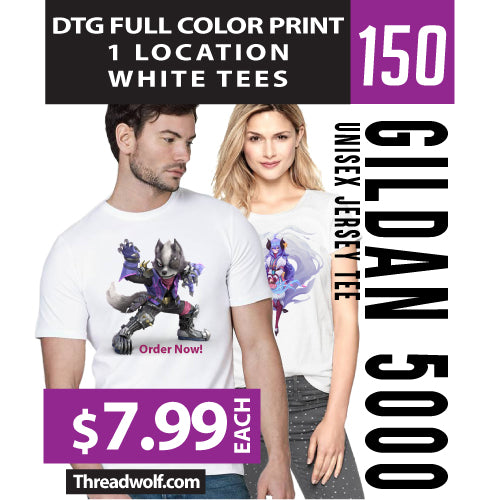 150 Full Color DTG White Shirts for $1195