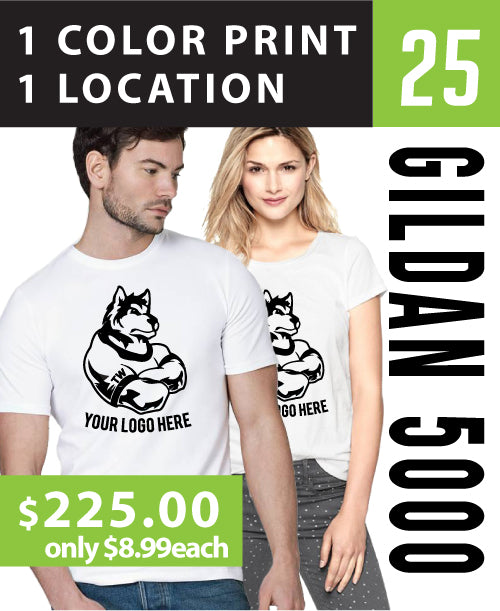 25 White Gildan Shirts for $225.00