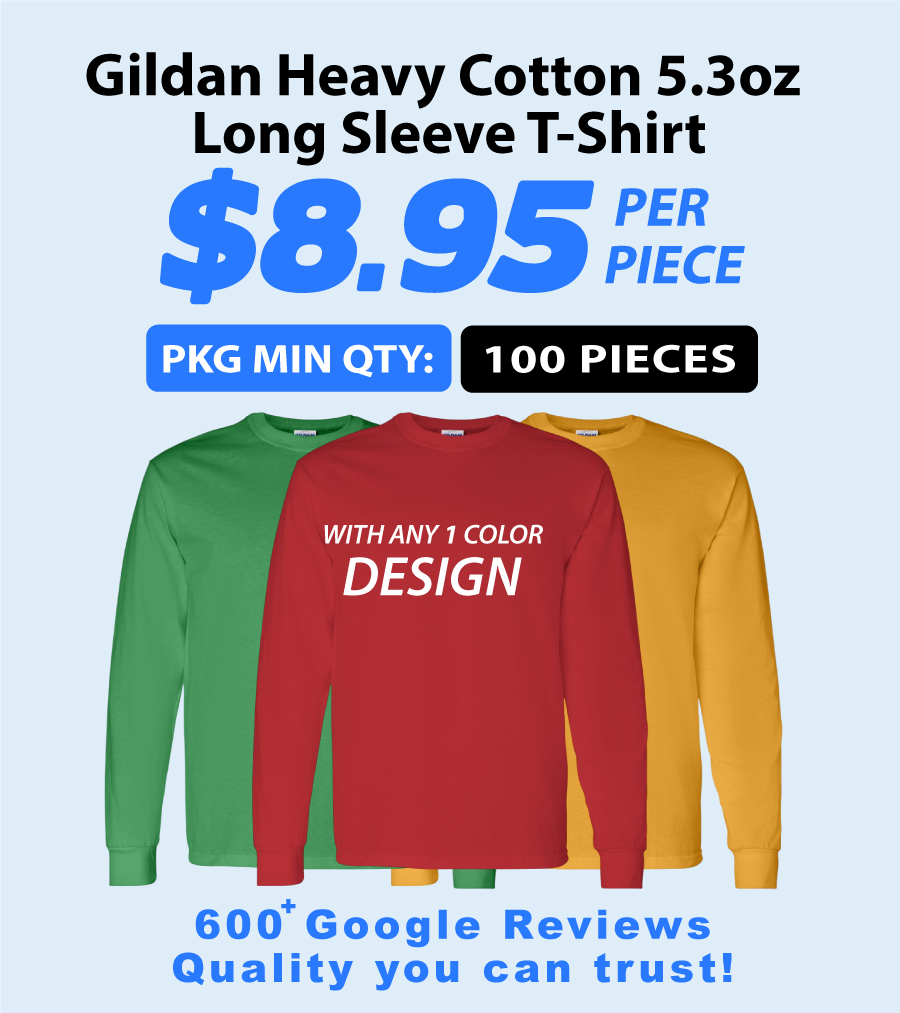 Gildan Heavy Cotton Long Sleeve T-Shirt Package(100 Pieces)