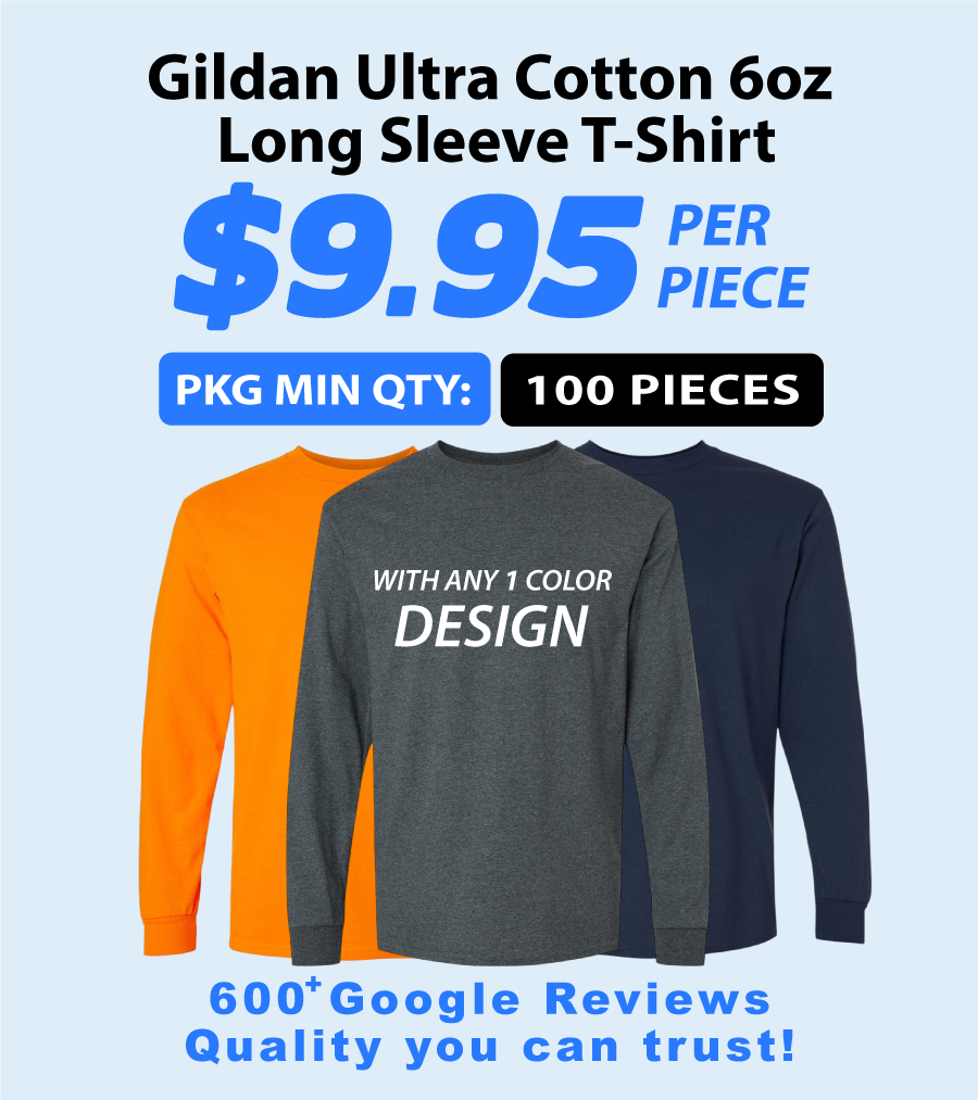 Gildan Ultra Cotton Long Sleeve T-Shirt Package(100 Pieces)