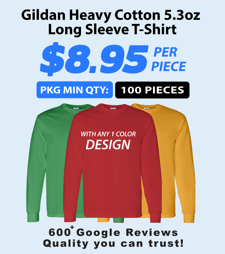 Gildan Heavy Cotton 5400 Long Sleeve T-Shirt Package(100 Pieces)
