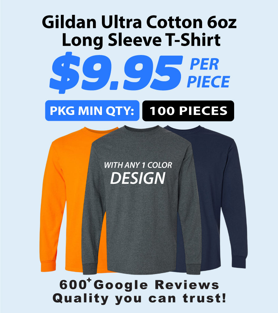 Gildan Ultra Cotton 2400 Long Sleeve T-Shirt Package (100 Pieces)